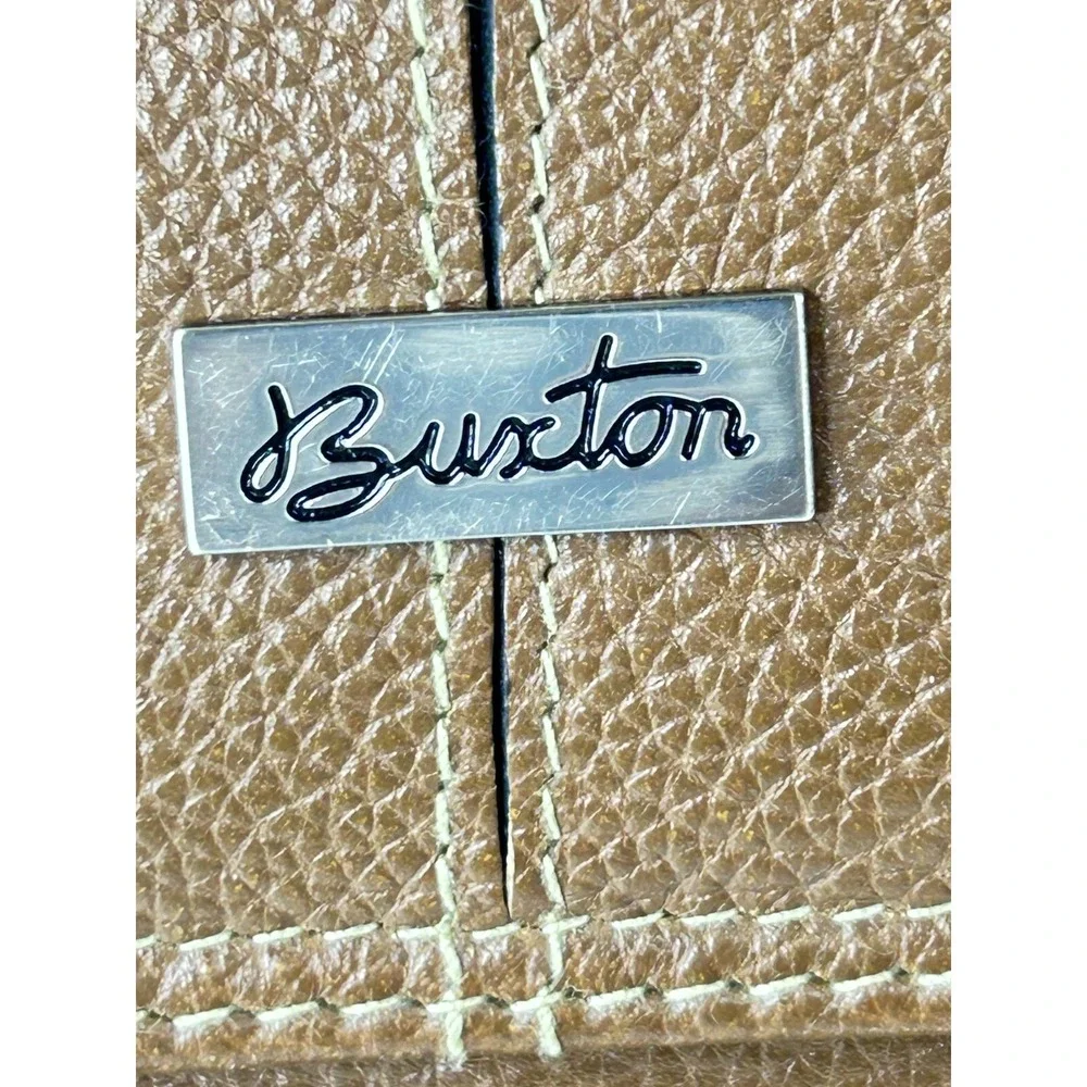 Buxton Wallet Womens Camel Med Coin Mirror CC Holder Retro Insert Pebbled VTG A+